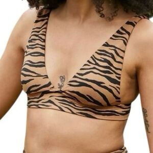 Aerie Pique Animal Zebra Print Tan Triangle Bikini Top Size Medium‎